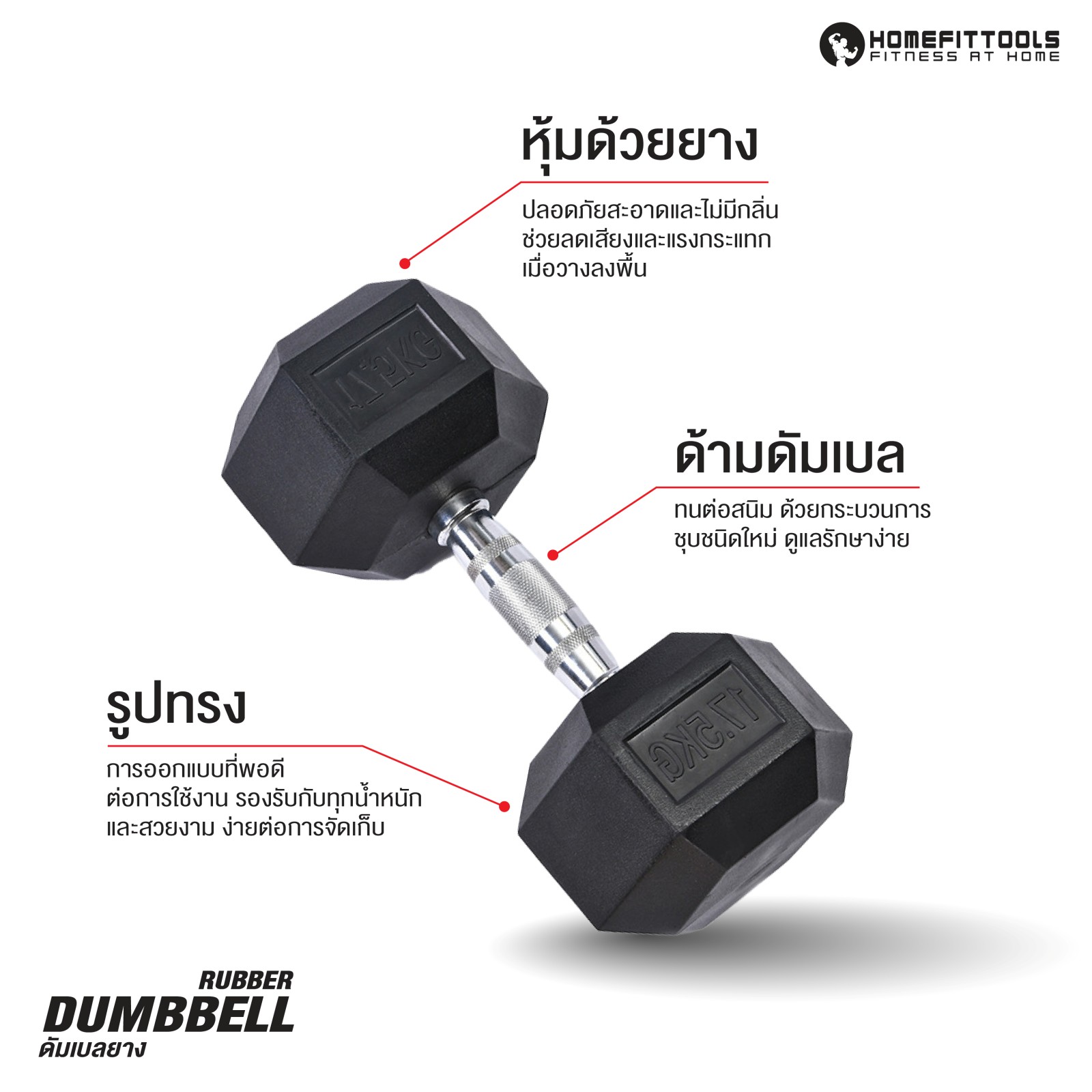 ดัมเบลยางเหลี่ยม HOMEFITTOOLS 22.5 KG 1 คู่_3